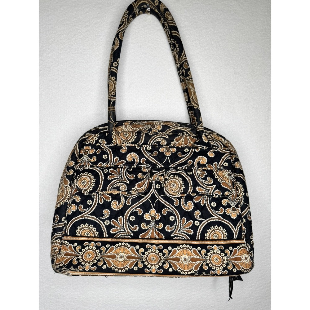 Vera Bradley Morgan Tote Cafe Latte Brown Black Quilted Shoulder Bag Retired